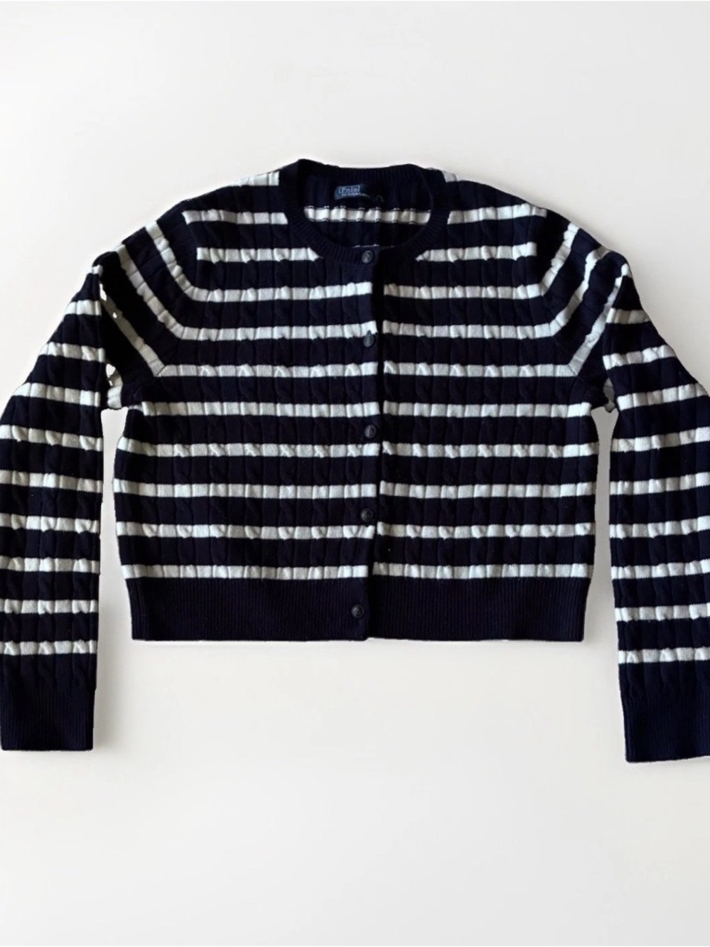 Polo Ralph Lauren Women’s Cable Knit Striped Cardigan Wool Blend Nautical Preppy